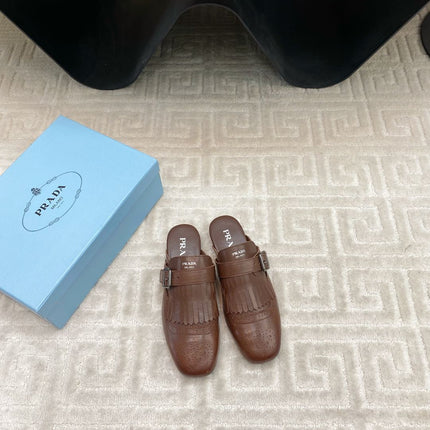 TASSEL MULES IN RUSSET BROWN LAMBSKIN