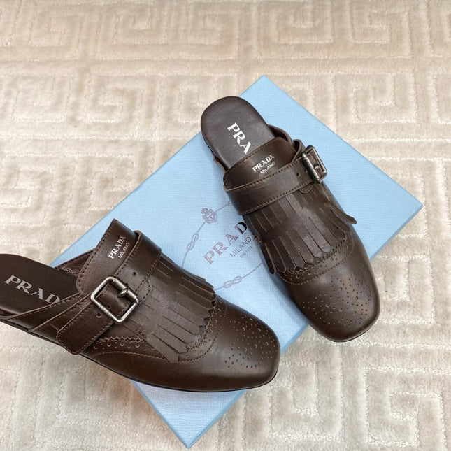 TASSEL MULES IN WALNUT BROWN LAMBSKIN