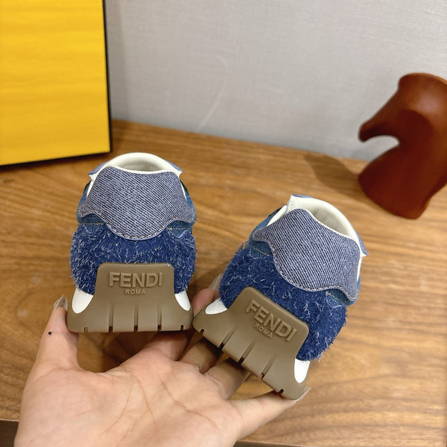 FENDI 25S CORTEZ RETRO SNEAKERS IN BLUE DENIM