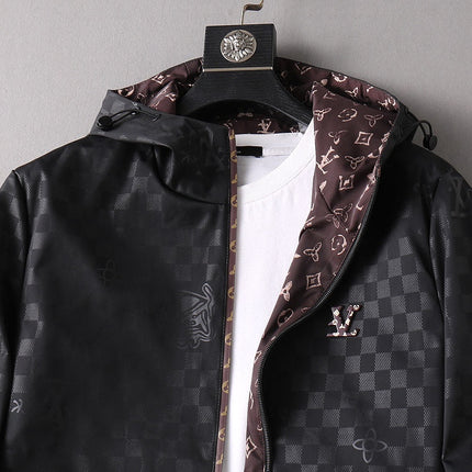 LV HOODED JACKET IN BLACK DAMIER AND BROWN TRIM 239036