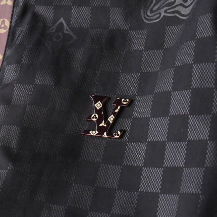 LV HOODED JACKET IN BLACK DAMIER AND BROWN TRIM 239036