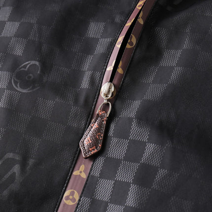 LV HOODED JACKET IN BLACK DAMIER AND BROWN TRIM 239036