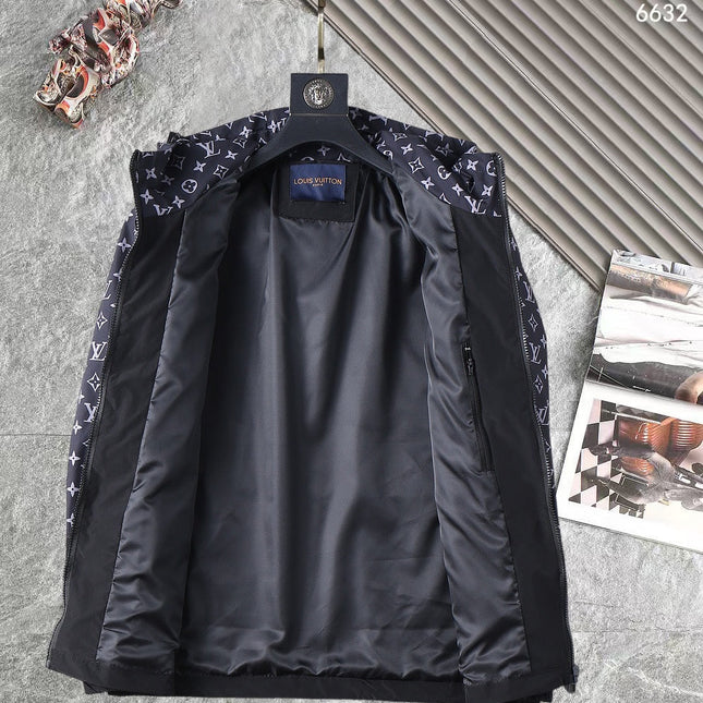 LV HOODED JACKET NAVY BLUE MONOGRAM AND BLACK 239169