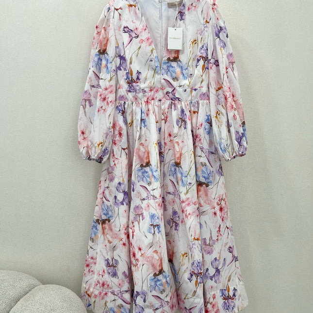 ZIMMER LONG-SLEEVE V-NECK DRESS 269296