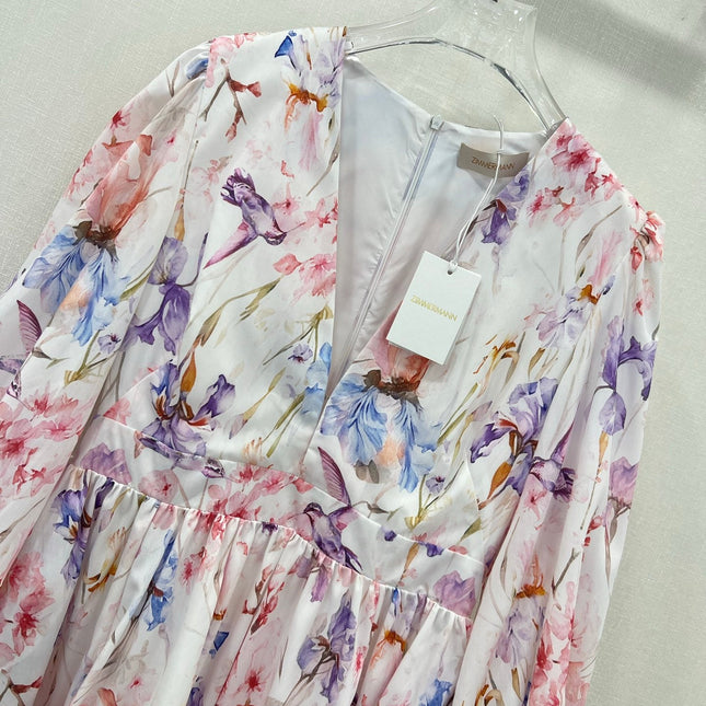 ZIMMER LONG-SLEEVE V-NECK DRESS 269296