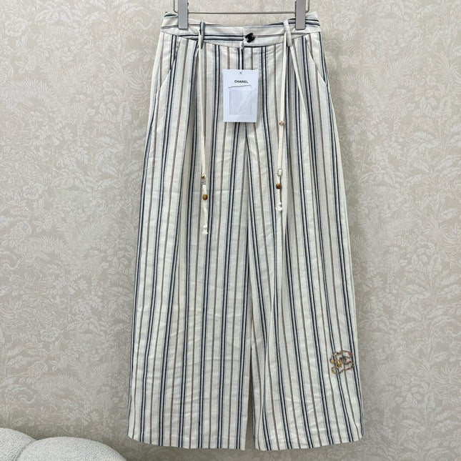 CHANEL STRIPED LINEN WIDE-LEG PANTS 275056