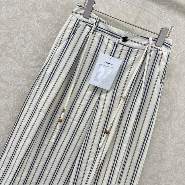 CHANEL STRIPED LINEN WIDE-LEG PANTS 275056