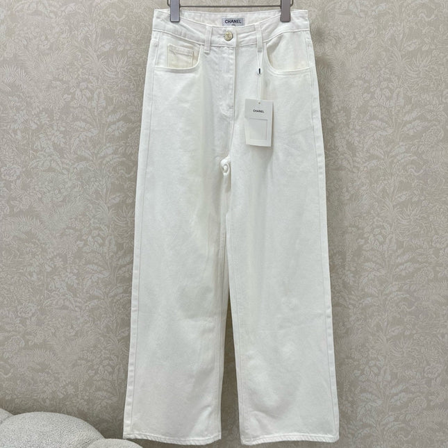 CHANEL PLAIN WHITE DENIM PANTS 275041
