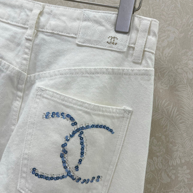 CHANEL PLAIN WHITE DENIM PANTS 275041