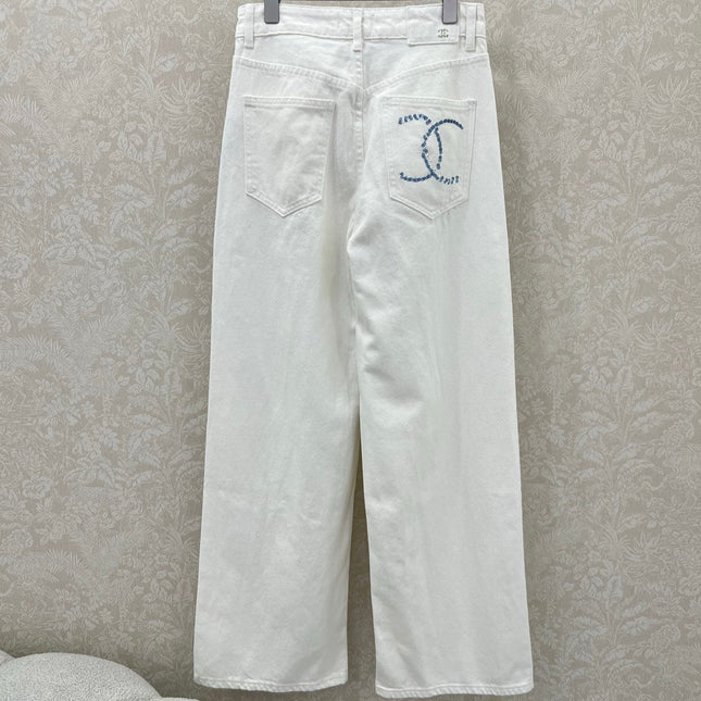 CHANEL PLAIN WHITE DENIM PANTS 275041