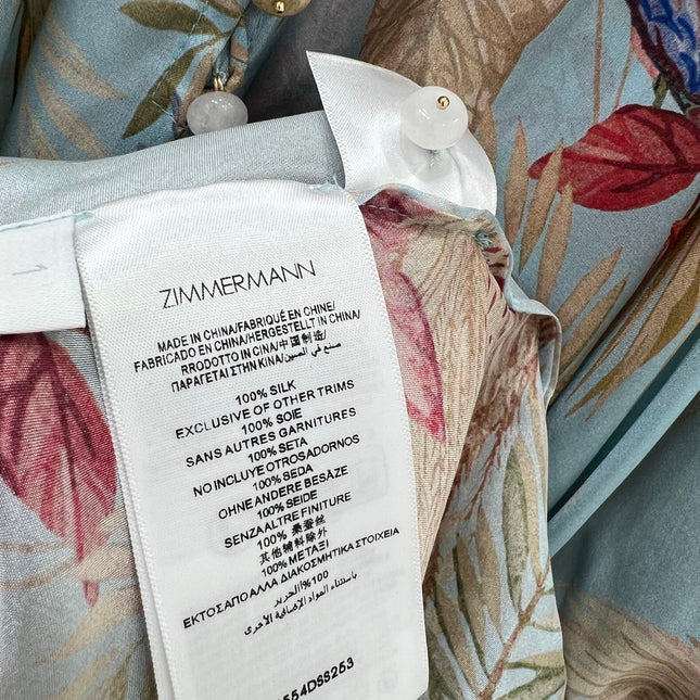 ZIMMERMANN PUFF-SLEEVE FLORAL FEATHER SILK DRESS 275074