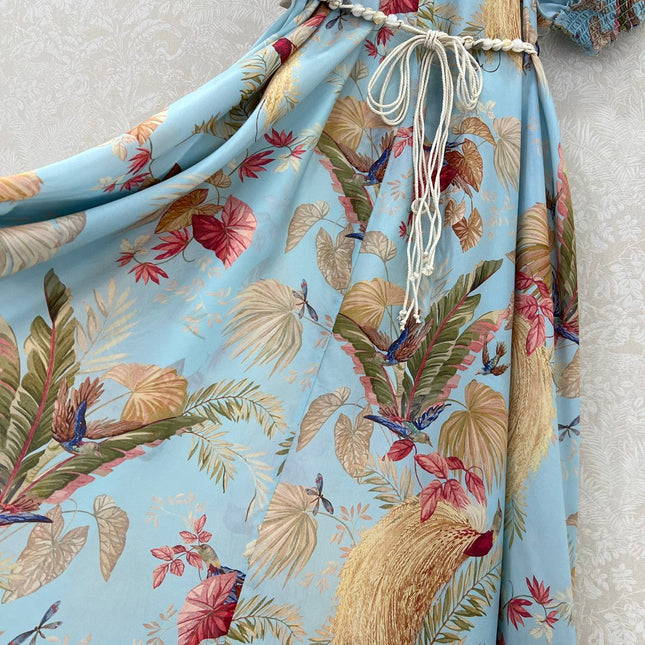 ZIMMERMANN PUFF-SLEEVE FLORAL FEATHER SILK DRESS 275074