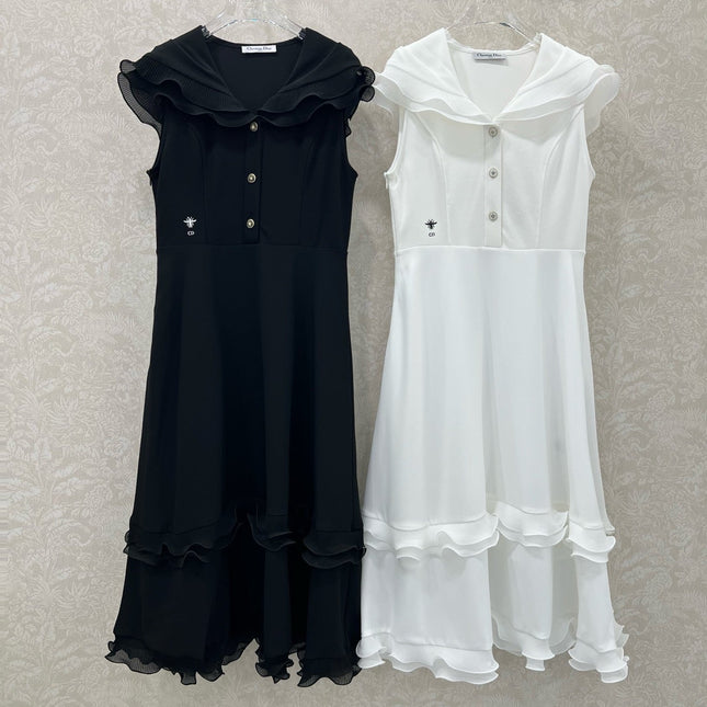 DIOR SLEEVELESS DRESS WITH RUFFLED SHOULDERS AND HEM 269143