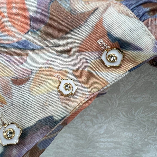 ZIMMER STAND-COLLAR PRINTED STUDDED TOP AND HIGH-WAIST FLARED SKIRT SET