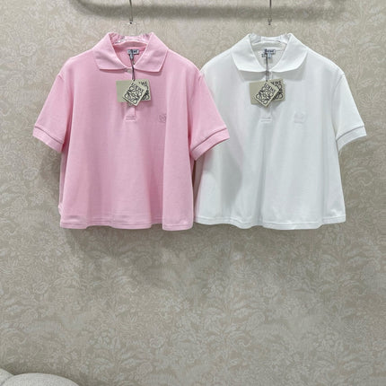 LOEWE OVERSIZED CROPPED POLO SHIRT WITH EMBROIDERED LOGO IN PINK