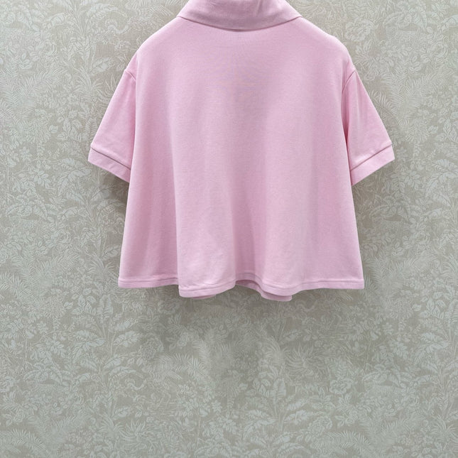LOEWE OVERSIZED CROPPED POLO SHIRT WITH EMBROIDERED LOGO IN PINK