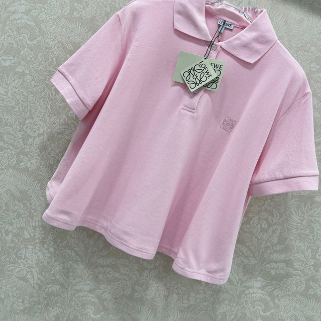 LOEWE OVERSIZED CROPPED POLO SHIRT WITH EMBROIDERED LOGO IN PINK