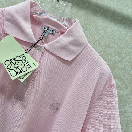 LOEWE OVERSIZED CROPPED POLO SHIRT WITH EMBROIDERED LOGO IN PINK