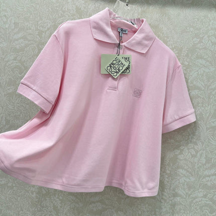 LOEWE OVERSIZED CROPPED POLO SHIRT WITH EMBROIDERED LOGO IN PINK