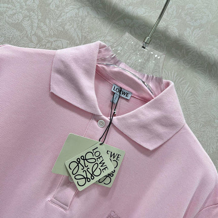 LOEWE OVERSIZED CROPPED POLO SHIRT WITH EMBROIDERED LOGO IN PINK