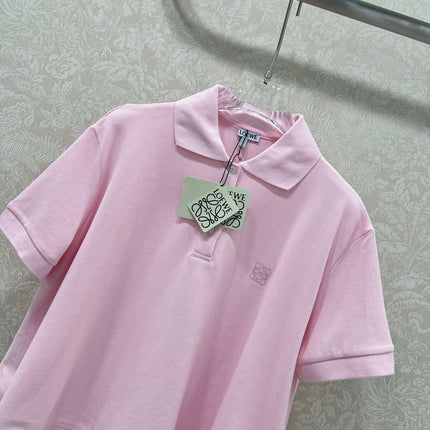 LOEWE OVERSIZED CROPPED POLO SHIRT WITH EMBROIDERED LOGO IN PINK