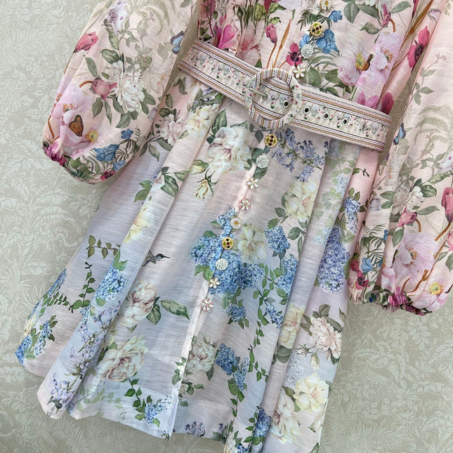 ZIMMER FLORAL DRESS WITH STAND COLLAR AND BELT 269180