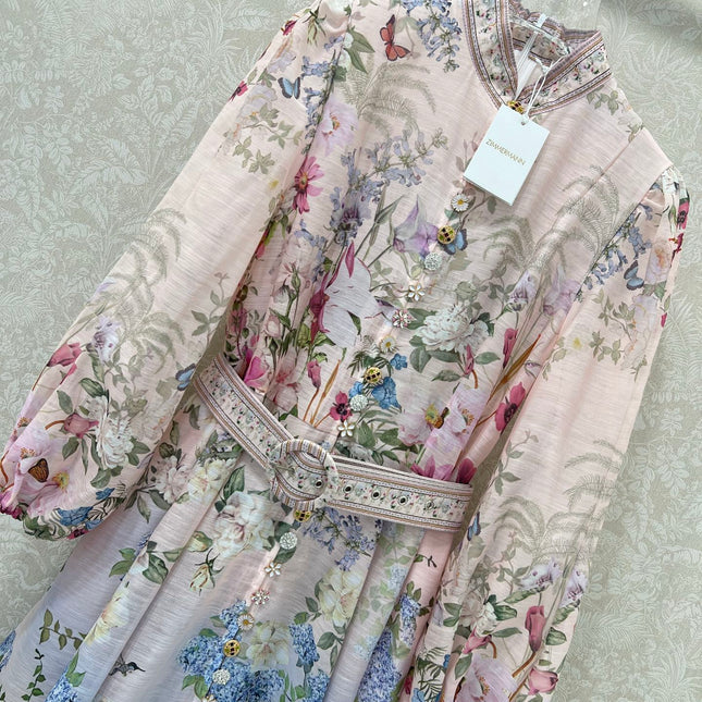 ZIMMER FLORAL DRESS WITH STAND COLLAR AND BELT 269180