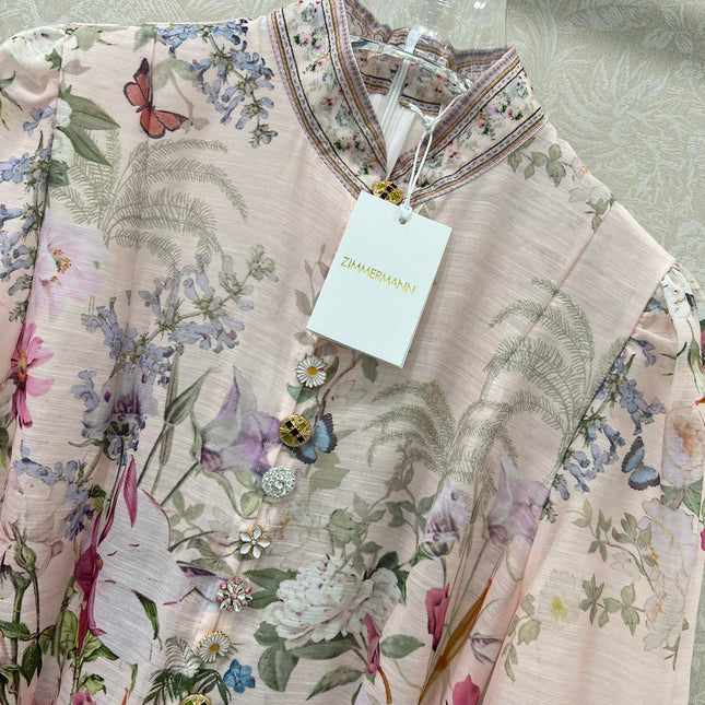 ZIMMER FLORAL DRESS WITH STAND COLLAR AND BELT 269180