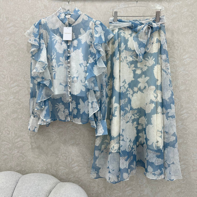 ZIMMER FLORAL PRINTED BLUE CHIFFON SET 269183