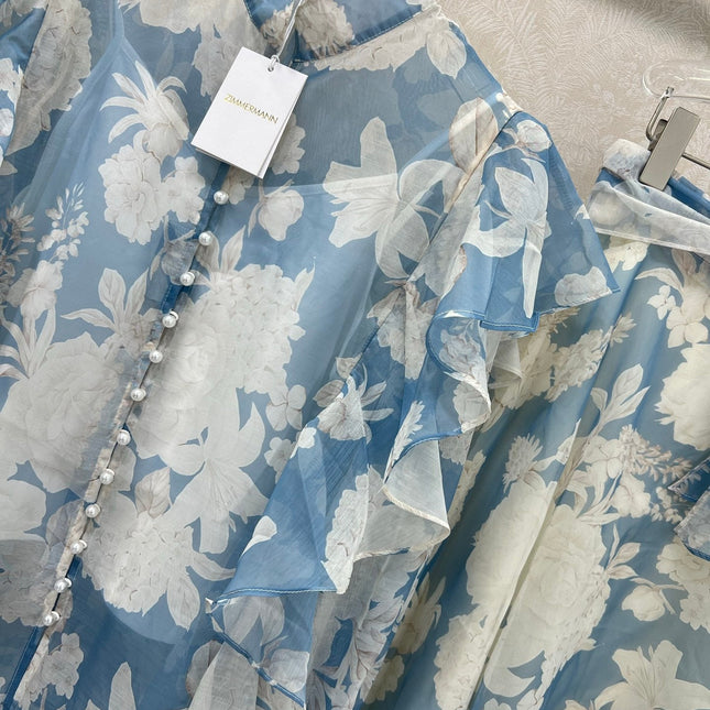 ZIMMER FLORAL PRINTED BLUE CHIFFON SET 269183