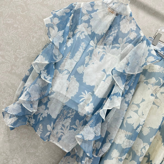 ZIMMER FLORAL PRINTED BLUE CHIFFON SET 269183