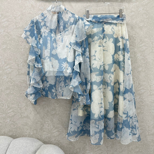 ZIMMER FLORAL PRINTED BLUE CHIFFON SET 269183