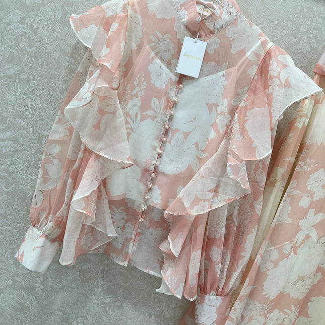 ZIMMER FLORAL PRINTED PINK CHIFFON SET 269185