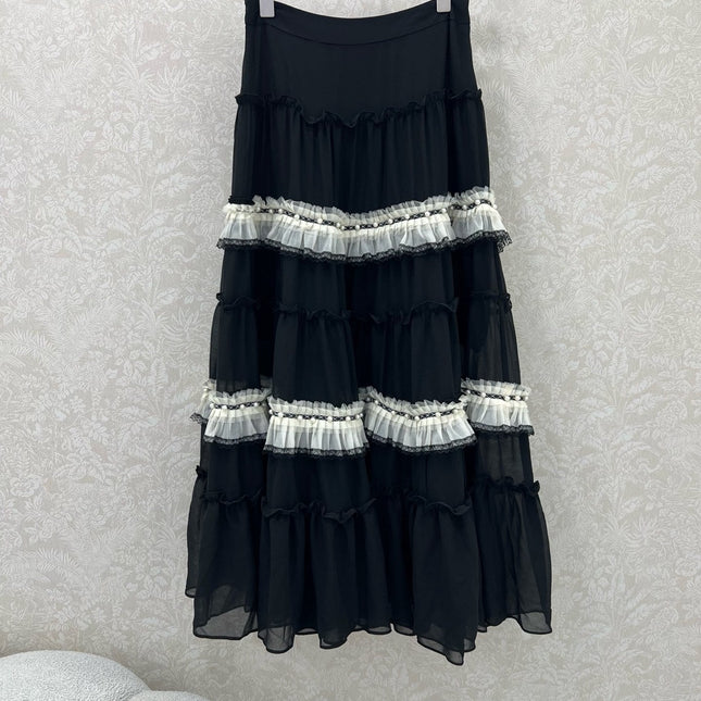 DIOR BLACK RUFFLED SKIRT WITH PEARL EMBELLISHMENTS