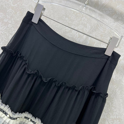DIOR BLACK RUFFLED SKIRT WITH PEARL EMBELLISHMENTS