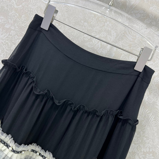 DIOR BLACK RUFFLED SKIRT WITH PEARL EMBELLISHMENTS