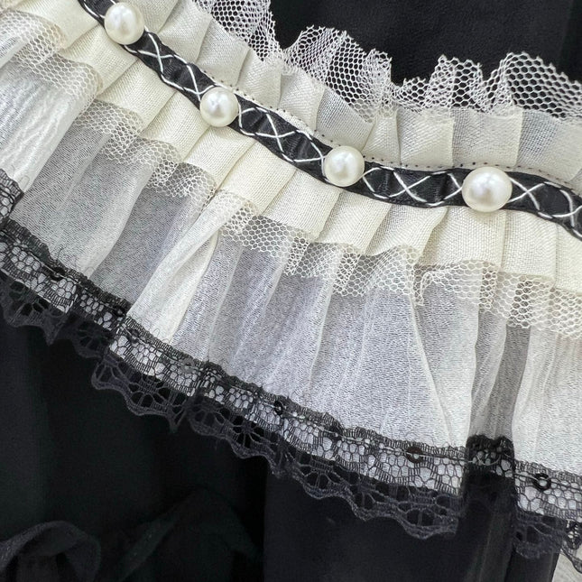 DIOR BLACK RUFFLED SKIRT WITH PEARL EMBELLISHMENTS