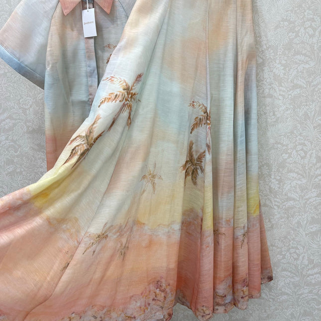 ZIMMERMANN SHORT-SLEEVE SHIRT AND HIGH-WAIST MAXI SKIRT SET 275079