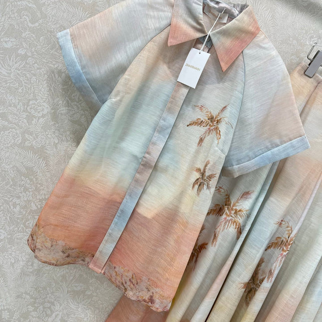 ZIMMERMANN SHORT-SLEEVE SHIRT AND HIGH-WAIST MAXI SKIRT SET 275079