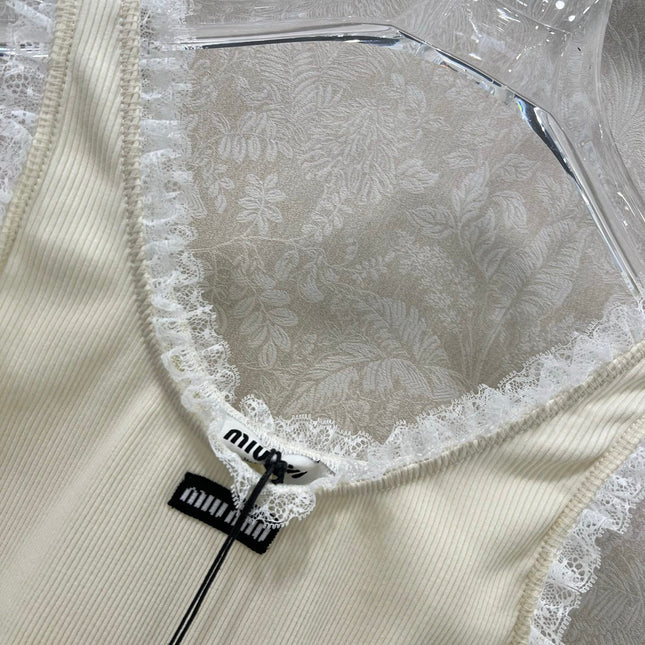 MIUMIU KNIT TANK TOP WITH RUFFLED TRIM 275104