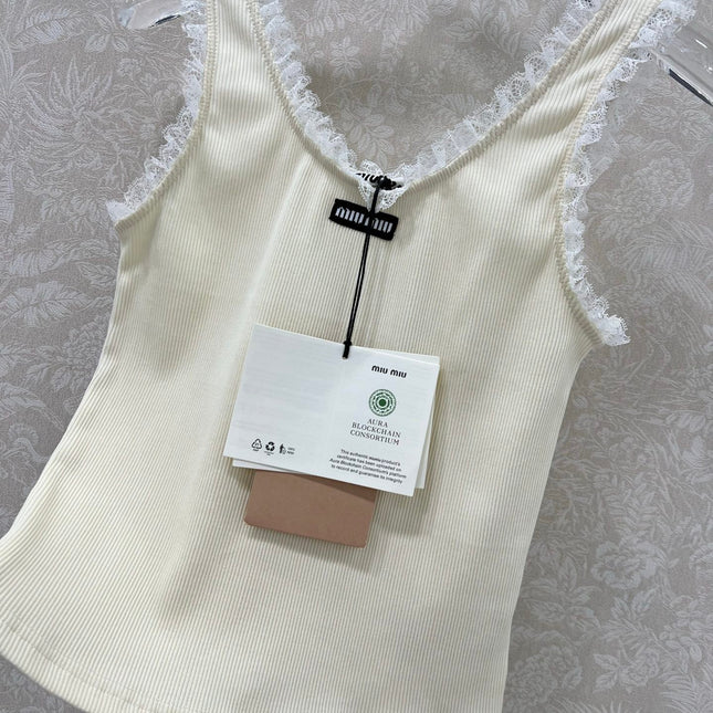 MIUMIU KNIT TANK TOP WITH RUFFLED TRIM 275104