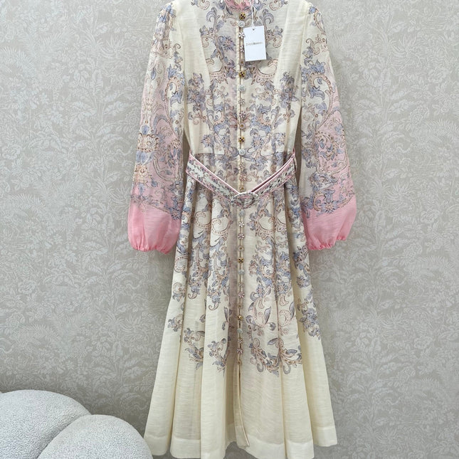 ZIMMERMANN LONG DRESS WITH A STAND COLLAR 275112