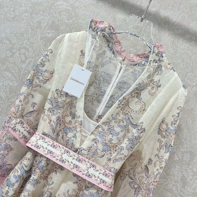 ZIMMERMANN LONG DRESS WITH A STAND COLLAR 275112