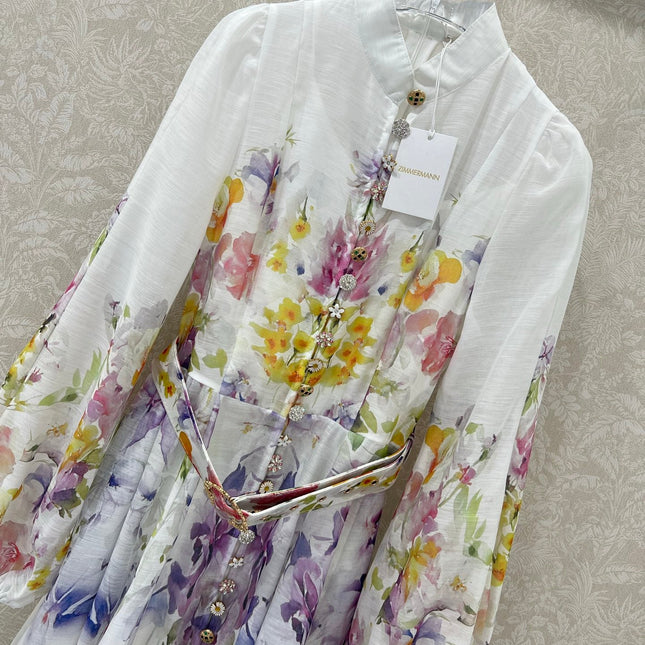 ZIMMERMANN LONG DRESS WITH A STAND COLLAR 275117