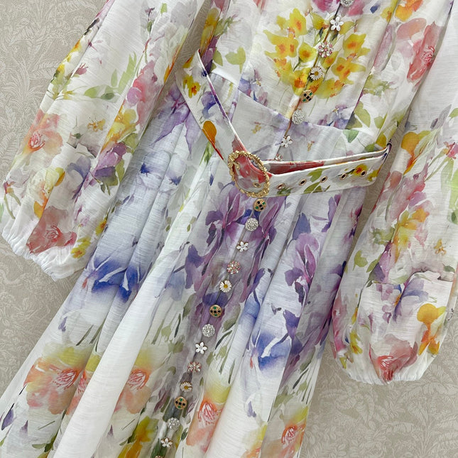 ZIMMERMANN LONG DRESS WITH A STAND COLLAR 275117