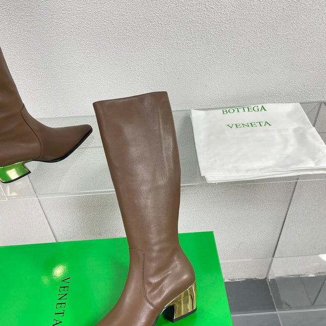 TEX HIGH BOOT IN MEDIUM BROWN PATENT CALFSKIN