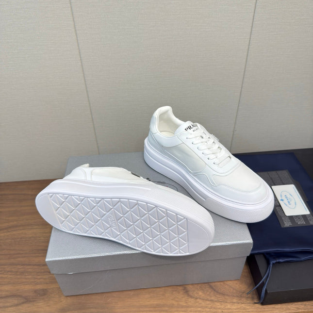 PRADA 25S DOWNTOWN BOLD SNEAKERS 45MM IN WHITE CALFSKIN