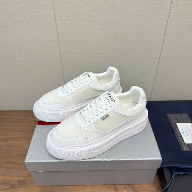 PRADA 25S DOWNTOWN BOLD SNEAKERS 45MM IN WHITE CALFSKIN