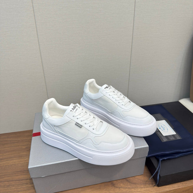 PRADA 25S DOWNTOWN BOLD SNEAKERS 45MM IN WHITE CALFSKIN