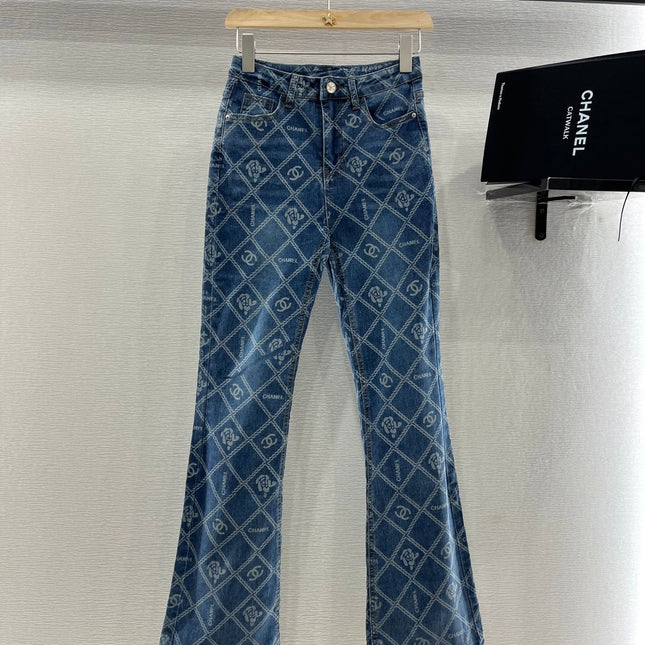 CHANEL FLARED JEANS WITH LOGO PRINT 263984